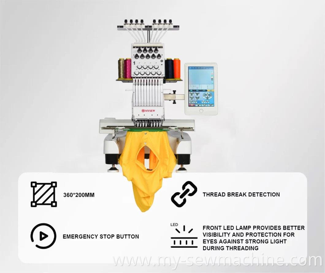 MFS800 Single Head 9 Needles Industria Embroidery Machine Flat Embroidery Machine Cap Embroidery Machine